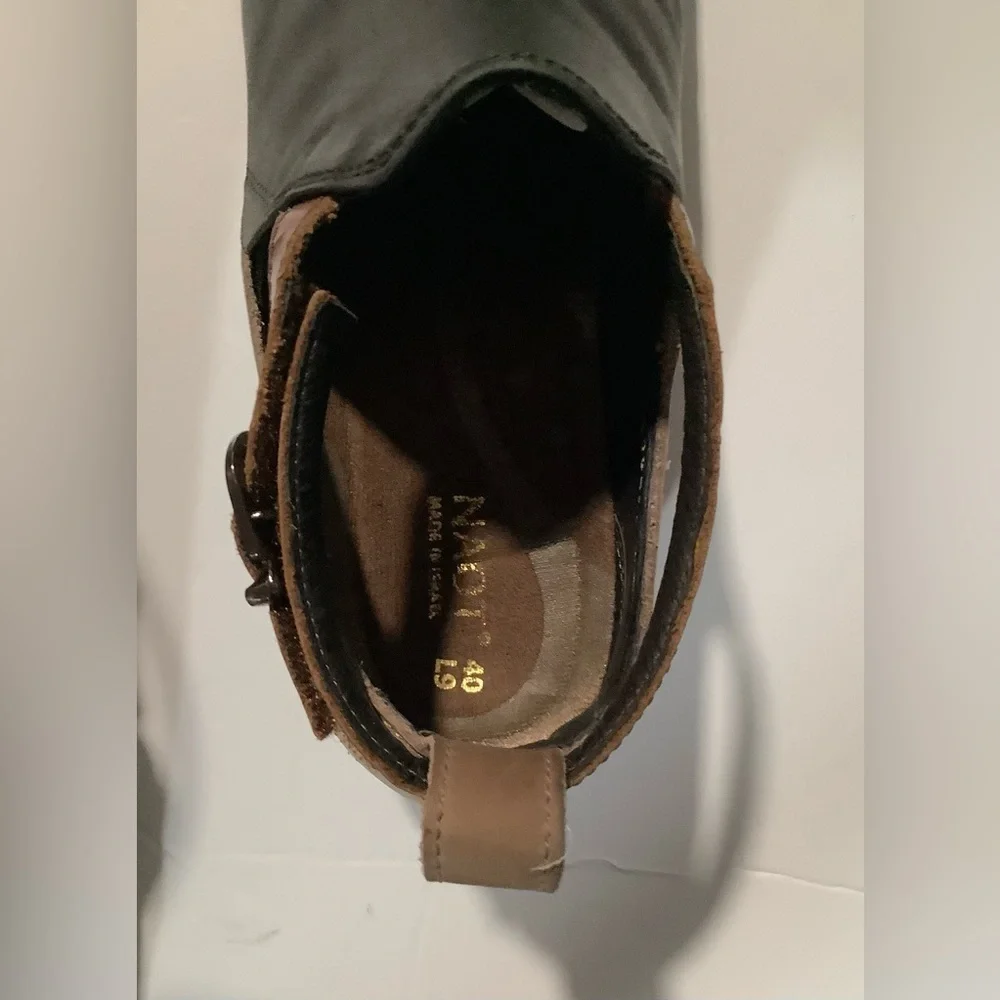 NAOT  ISRAEL Women's Size 9 Kamsin black tan Strap Leather comfort Bootie